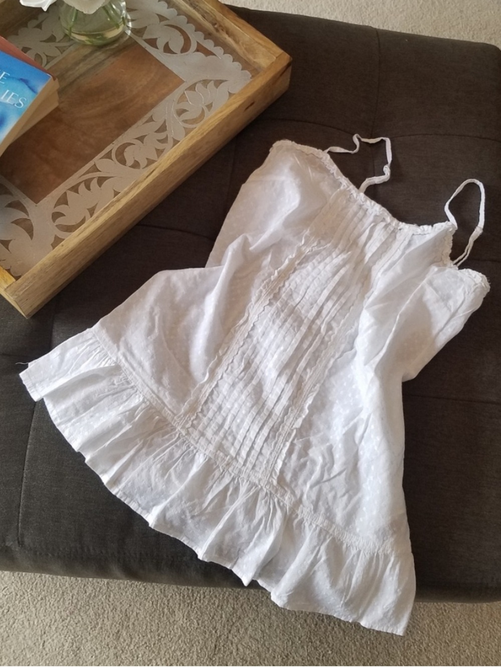 Stradivarous White Strappy Ruffle Hem Top from Spain